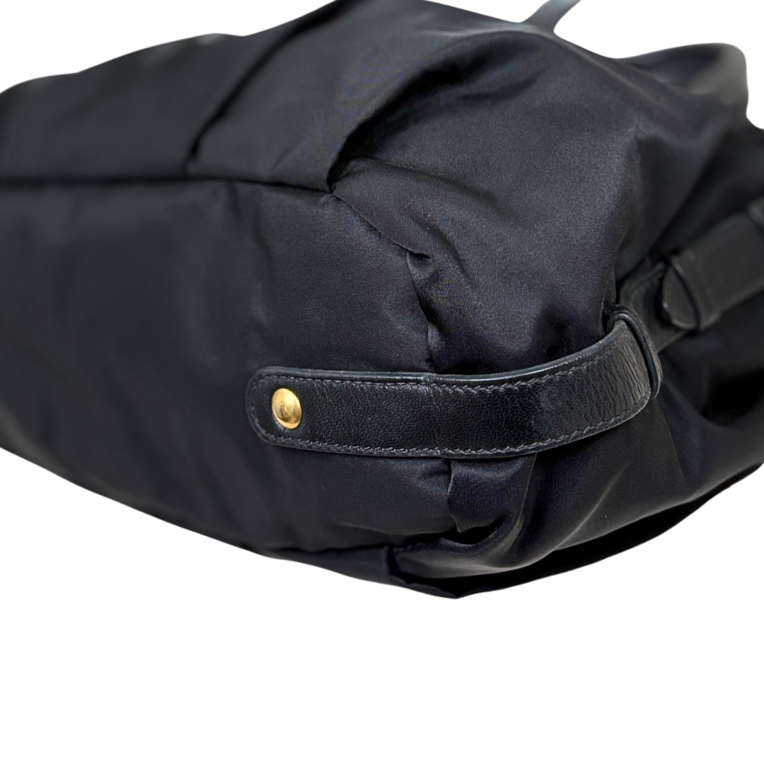 Tessuto Nylon Gauffre Satchel Black Gold Hardware