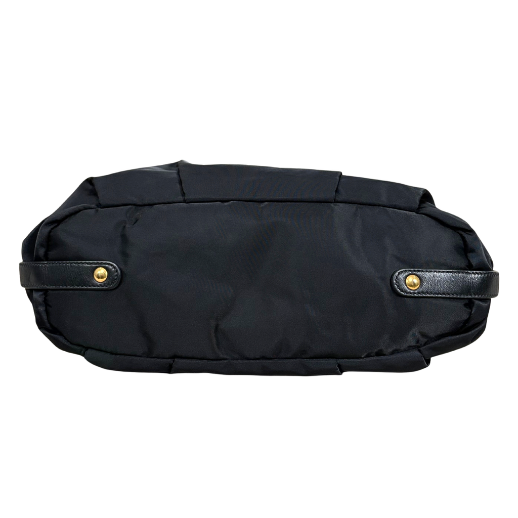 Tessuto Nylon Gauffre Satchel Black Gold Hardware