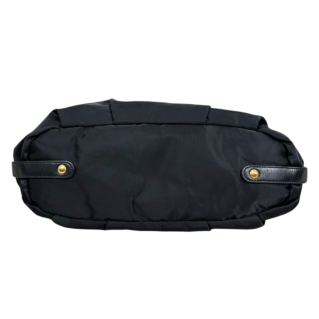 Tessuto Nylon Gauffre Satchel Black Gold Hardware