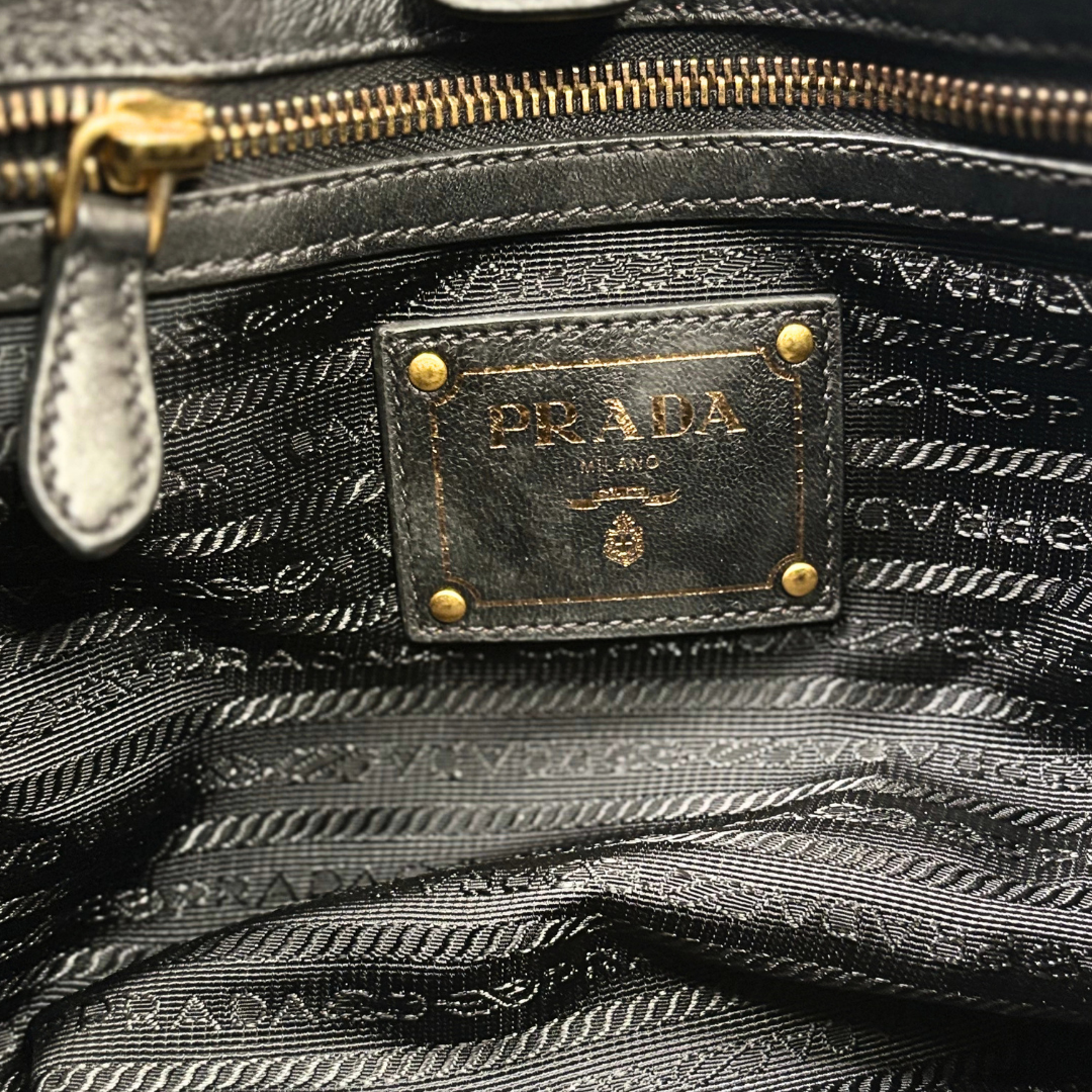 Tessuto Nylon Gauffre Satchel Black Gold Hardware