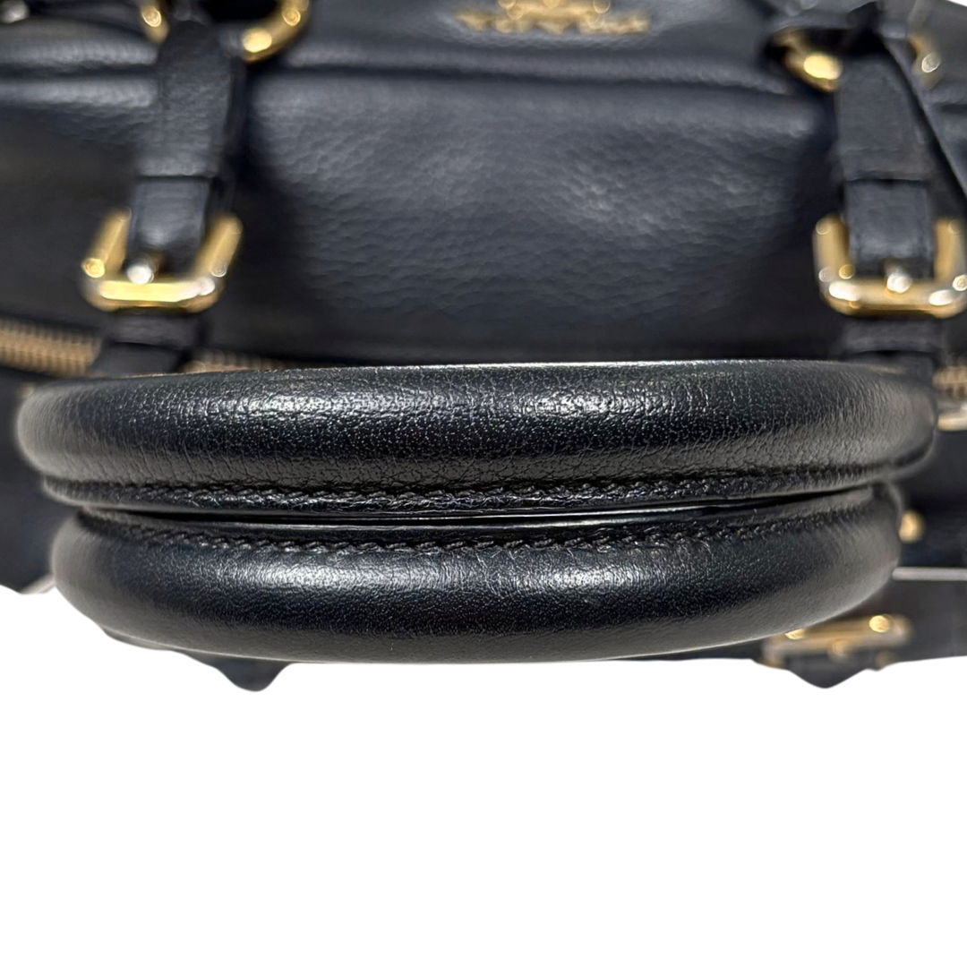 Bauletto Bag Vitello Black Daino Leather Gold Hardware