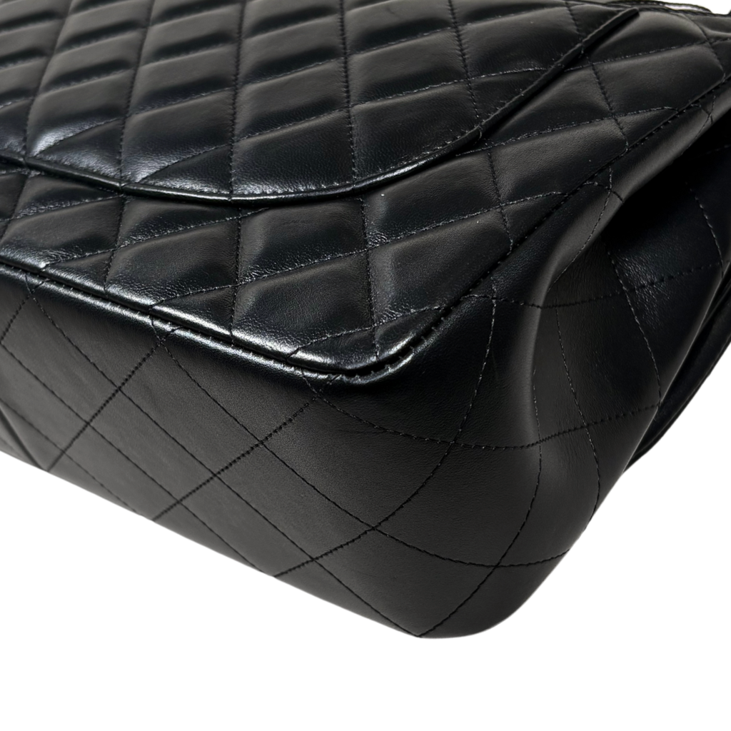 Classic Double Flap Jumbo Black Lambskin Leather Silver Hardware Series 26