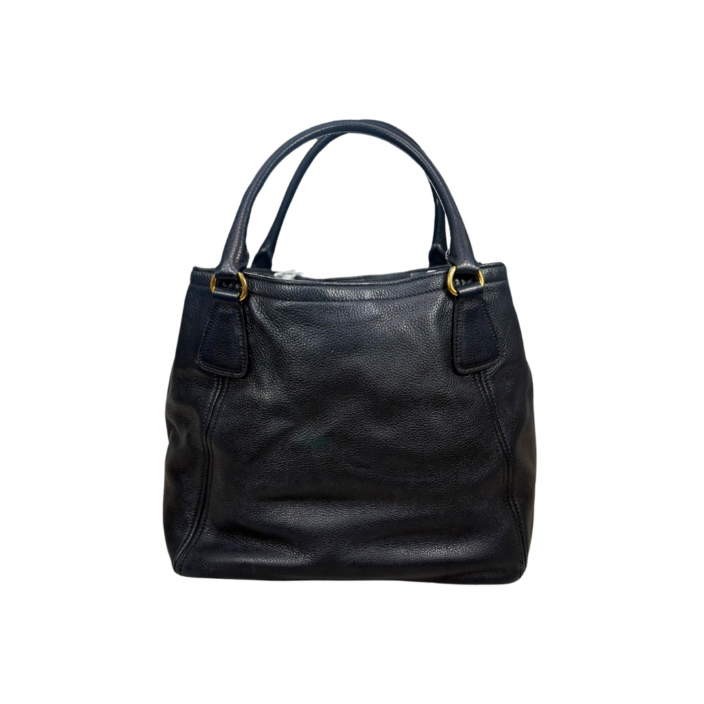 Vitello Daino Tote Bag Black Gold Hardware