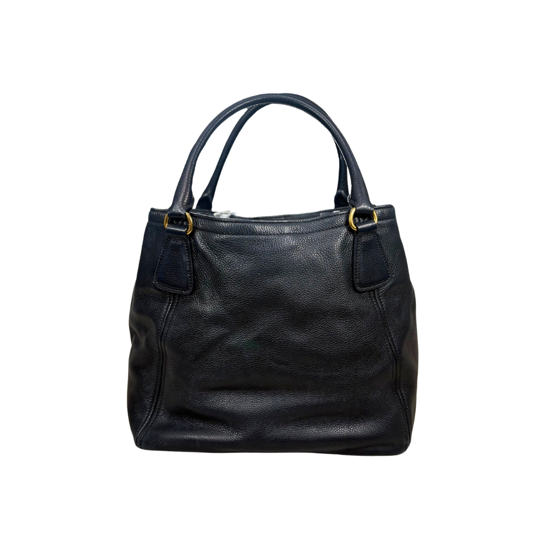 Vitello Daino Tote Bag Black Gold Hardware