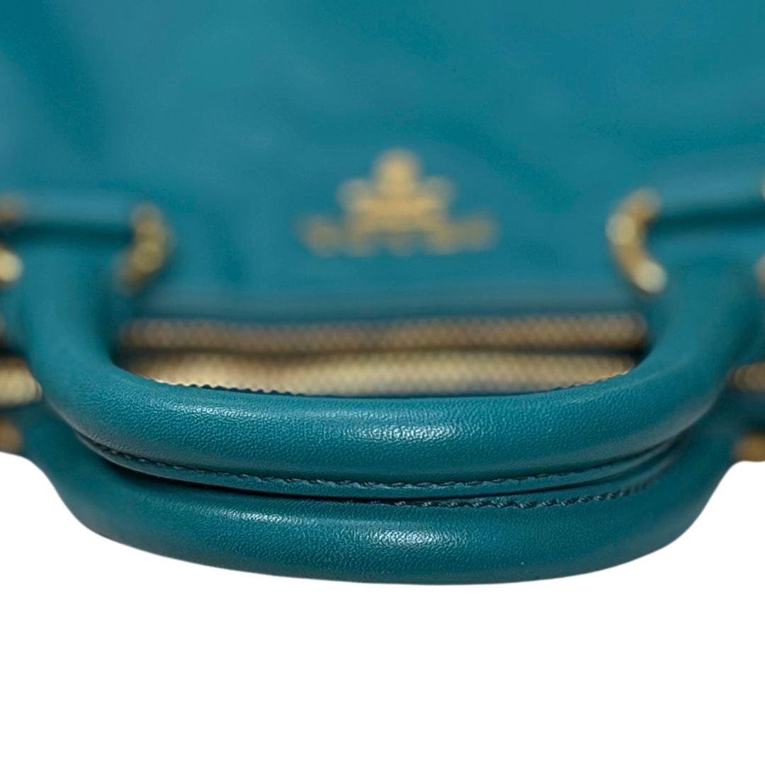 Vitello Daino Leather Bag Turquoise Gold Hardware