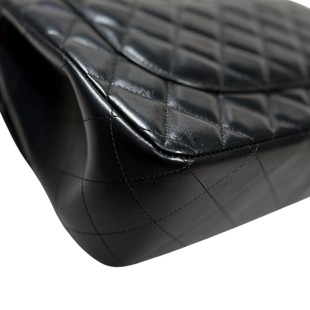 Classic Double Flap Jumbo Black Lambskin Leather Silver Hardware Series 26