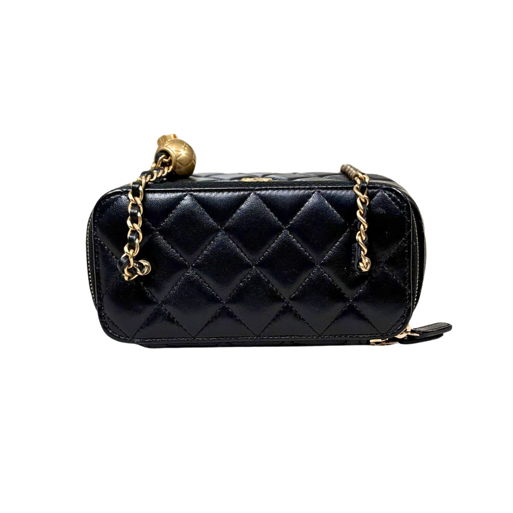 Vanity Case Pearl Crush Lambskin Leather Gold Hardware Microchip