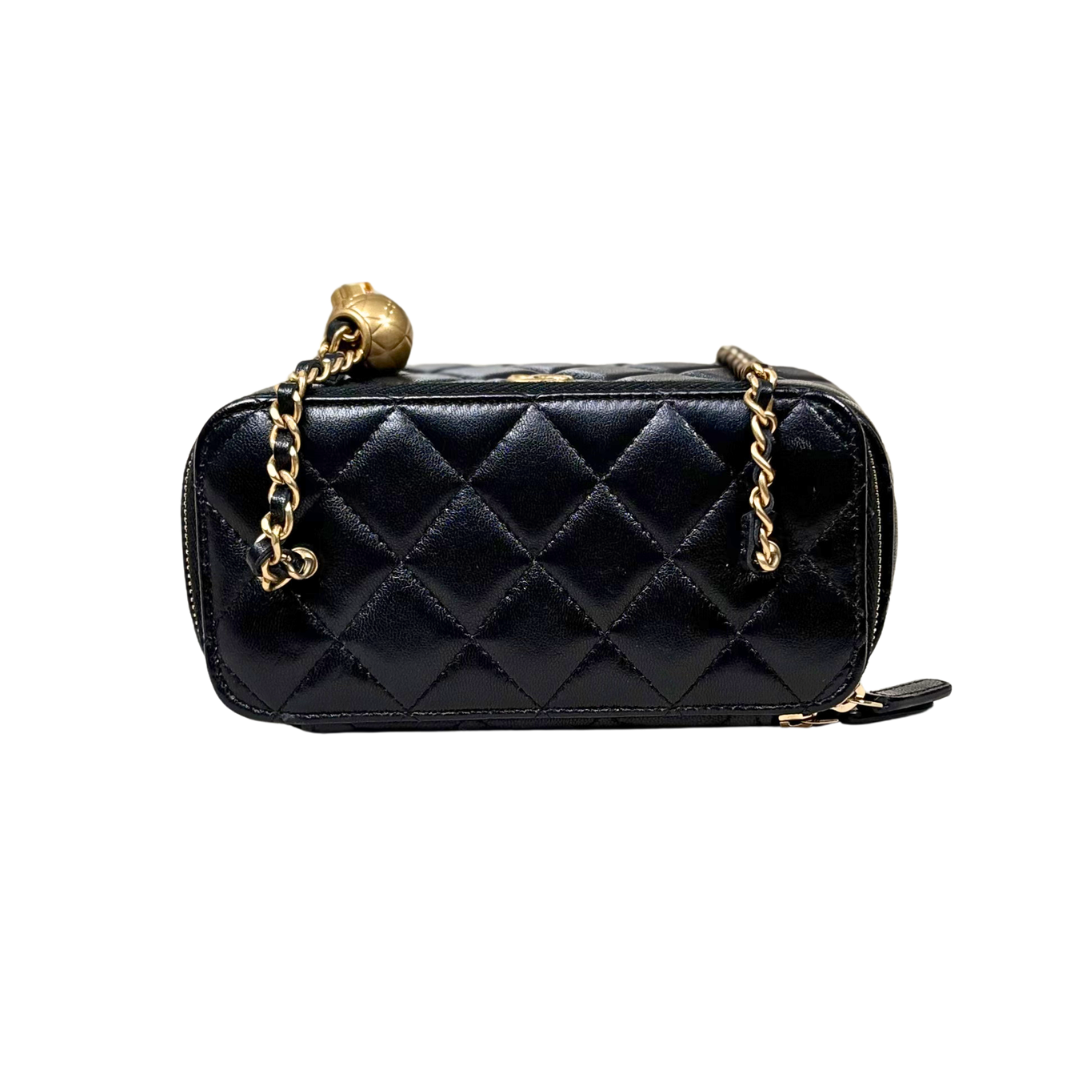 Vanity Case Pearl Crush Lambskin Leather Gold Hardware Microchip