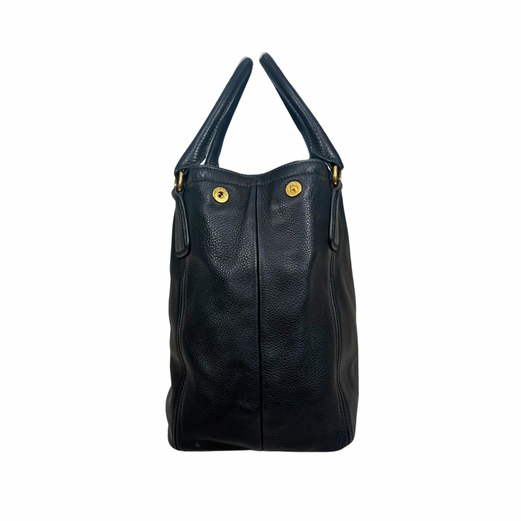 Vitello Daino Tote Bag Black Gold Hardware