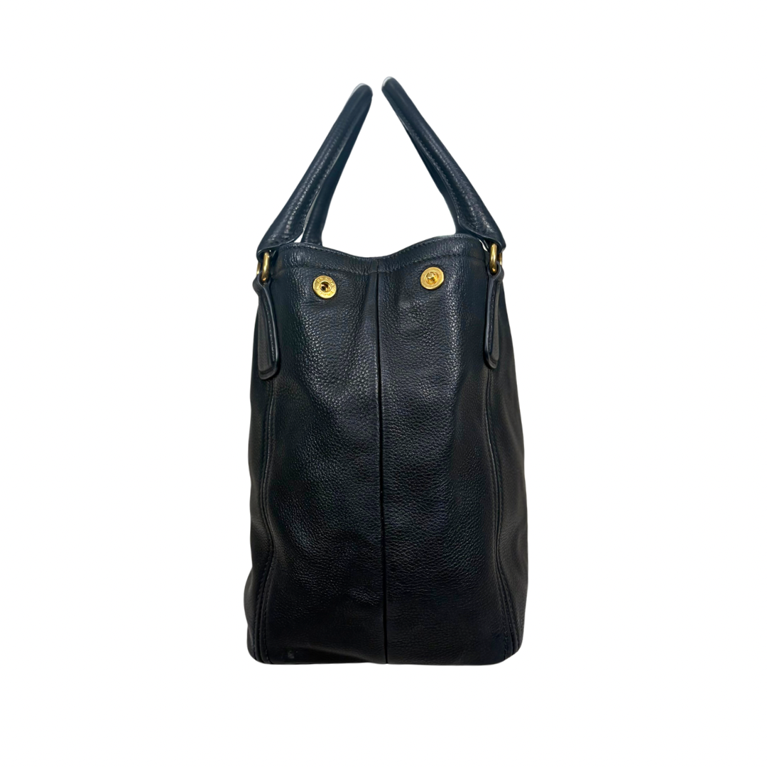 Vitello Daino Tote Bag Black Gold Hardware