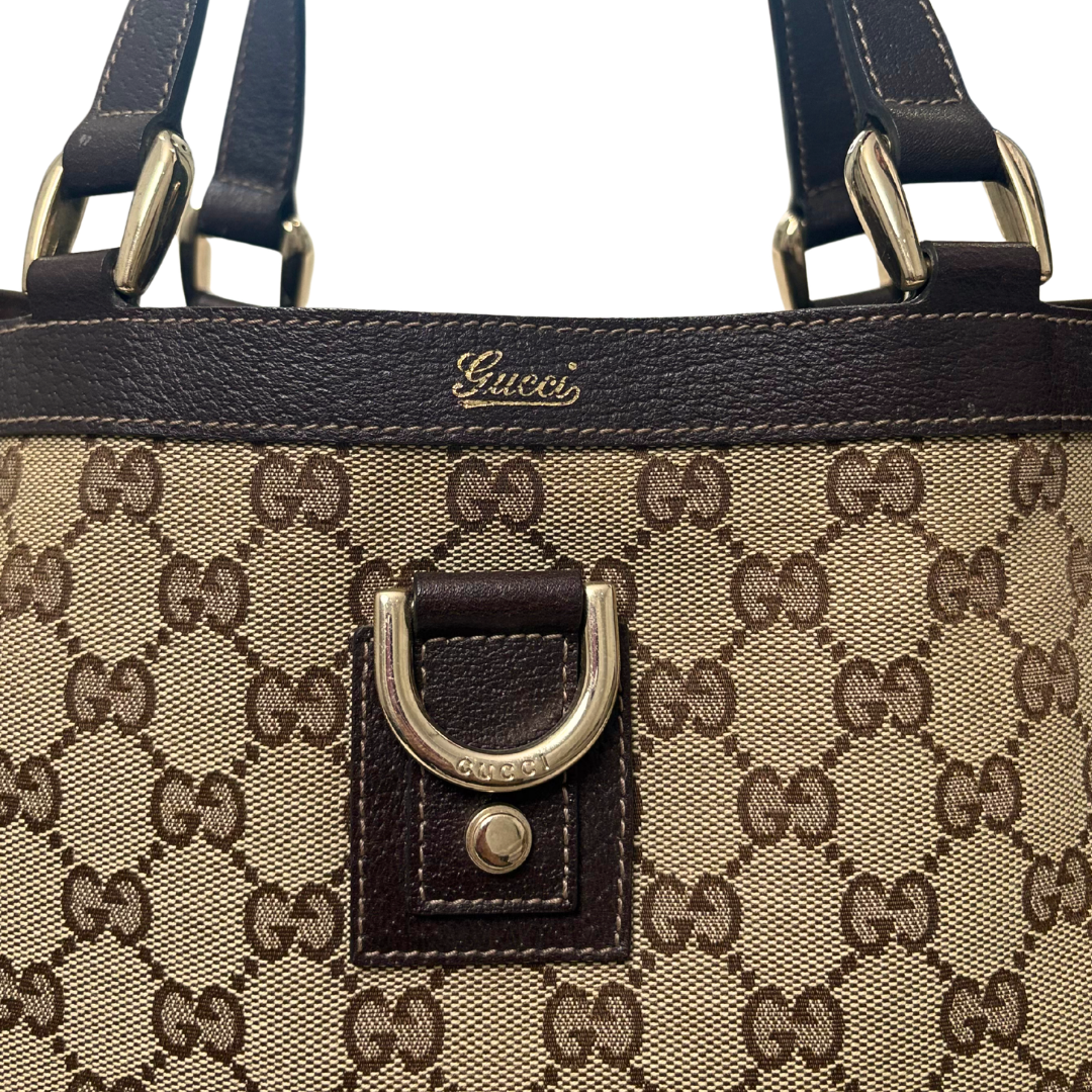 Abbey D-Ring Brown GG Canvas Silver Hardware