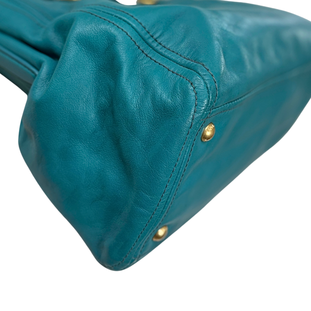 Vitello Daino Leather Bag Turquoise Gold Hardware