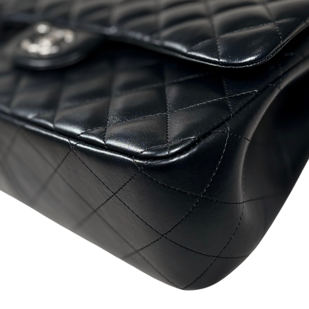 Classic Double Flap Jumbo Black Lambskin Leather Silver Hardware Series 26